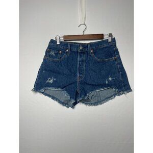 Levi’s 501 Button Fly Cut Off Jean Shorts Women’s Size 30" Dark Denim Frayed EUC